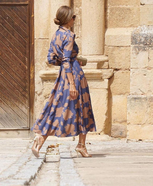 Chic Floral Print Collared Midi Dress