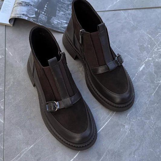 Handmade Brown Leather Suede Ankle Boots