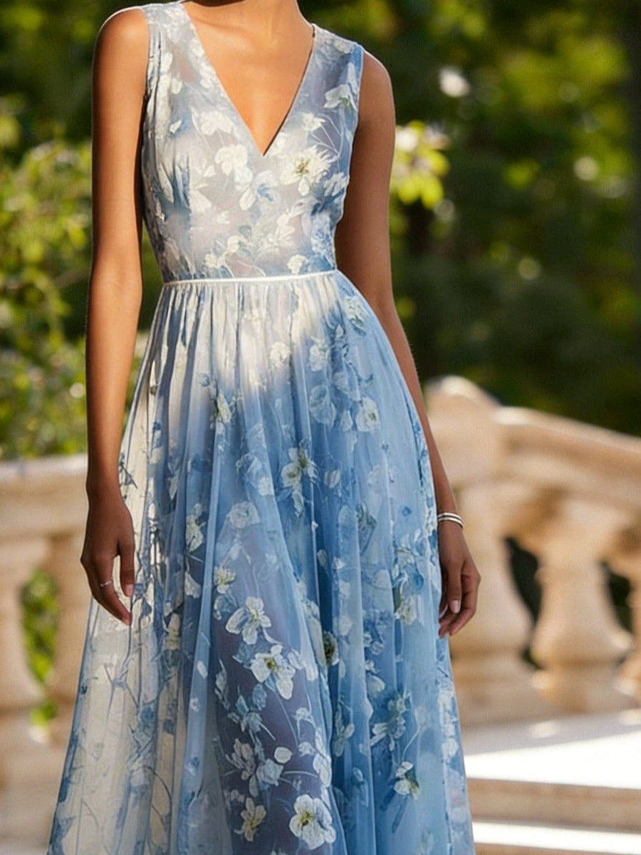 Elegant Floral Print Sleeveless Dress