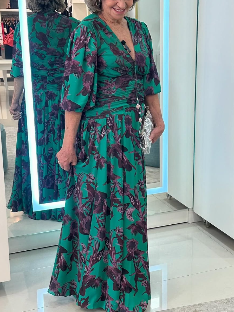 Elegant Floral Print V-Neck Maxi Dress