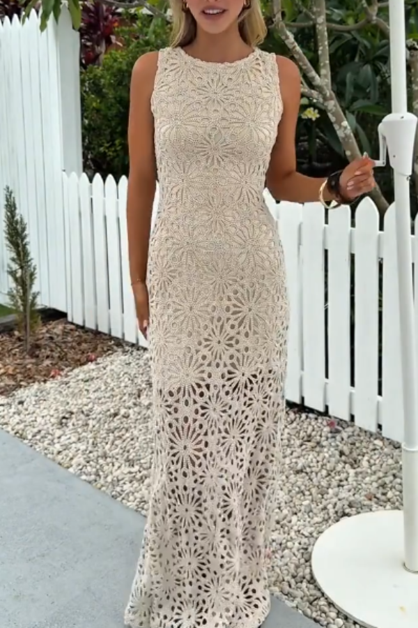 Chic Crochet Floral Lace Vacation Maxi Dress