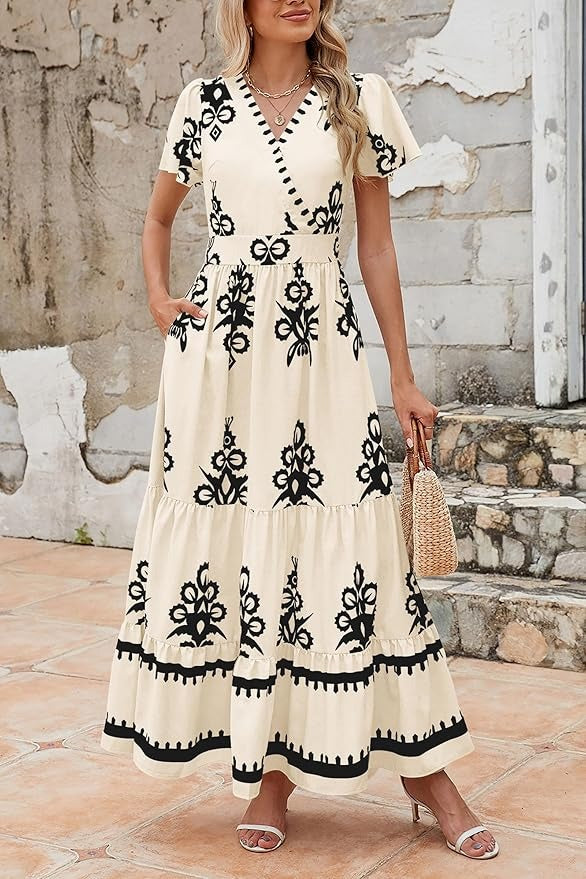 Bell Sleeve Floral Flowy Swing Maxi Dress