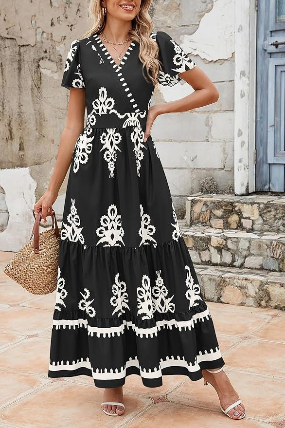 Bell Sleeve Floral Flowy Swing Maxi Dress