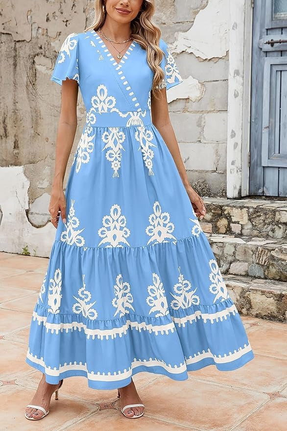 Bell Sleeve Floral Flowy Swing Maxi Dress