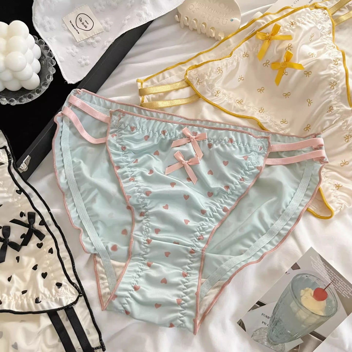 Satin Bow Cutout Briefs (4 Packs)