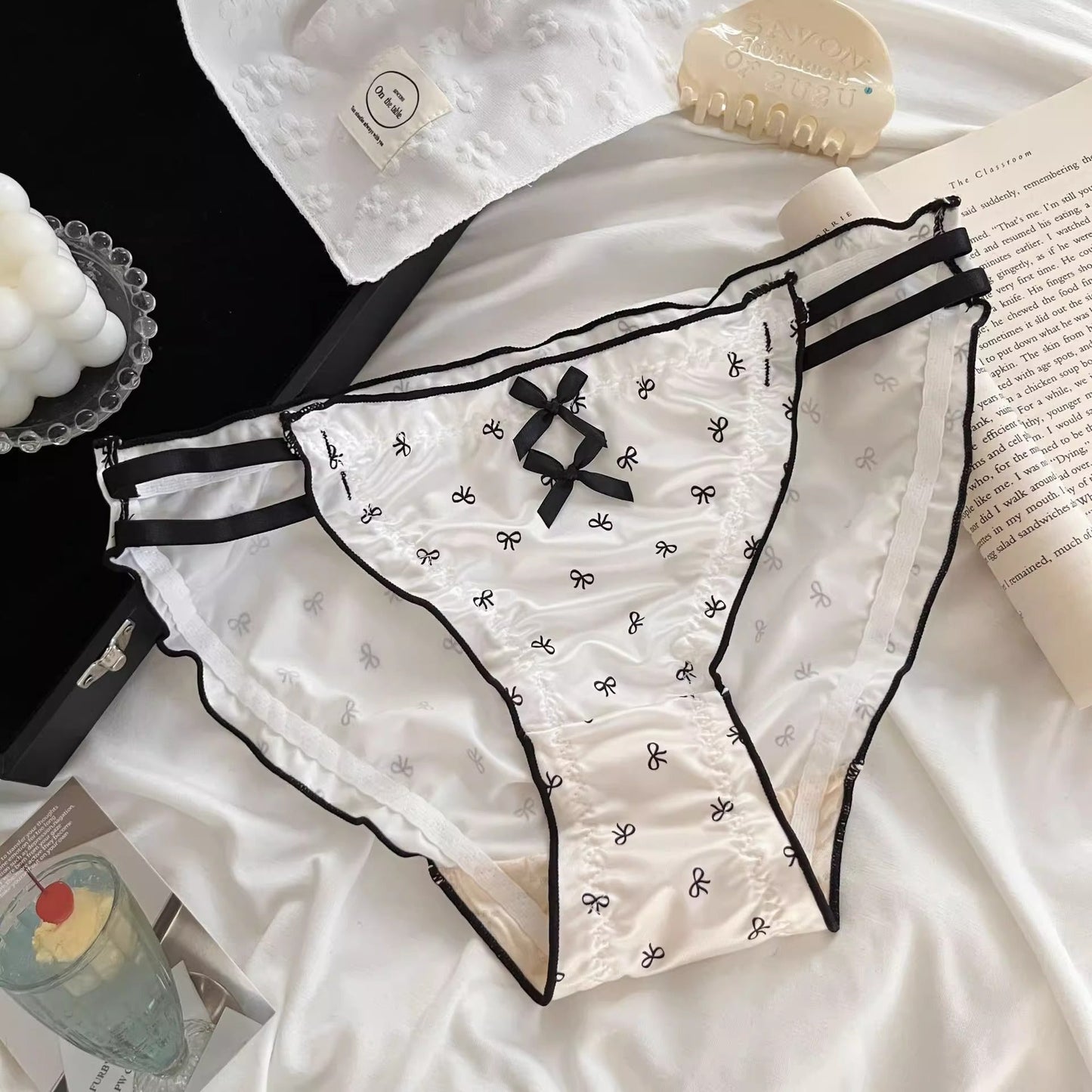 Satin Bow Cutout Briefs (4 Packs)