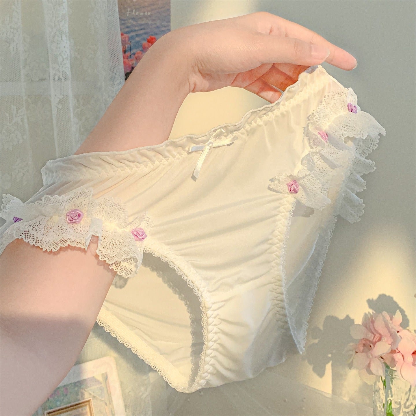 Rose Lace Trim Briefs (4 Packs)