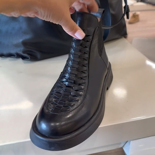 Woven Leather Slip-On Boots