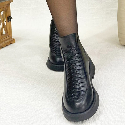 Woven Leather Slip-On Boots