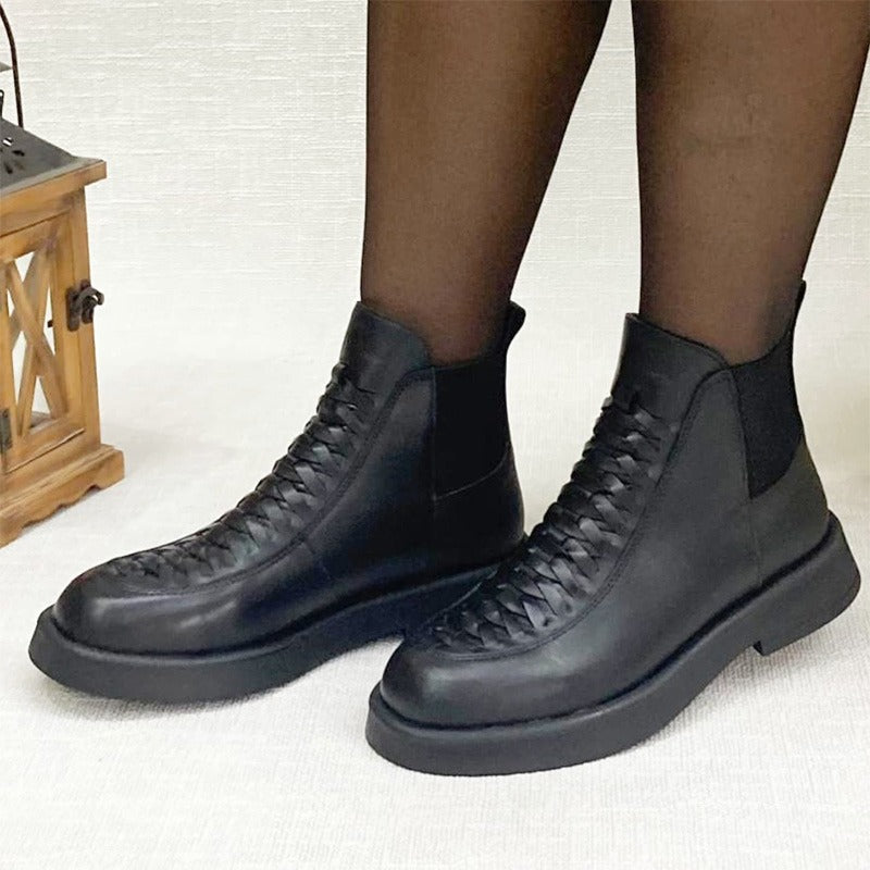 Woven Leather Slip-On Boots