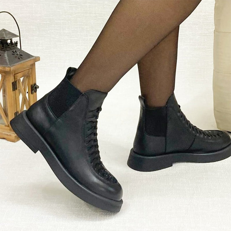 Woven Leather Slip-On Boots