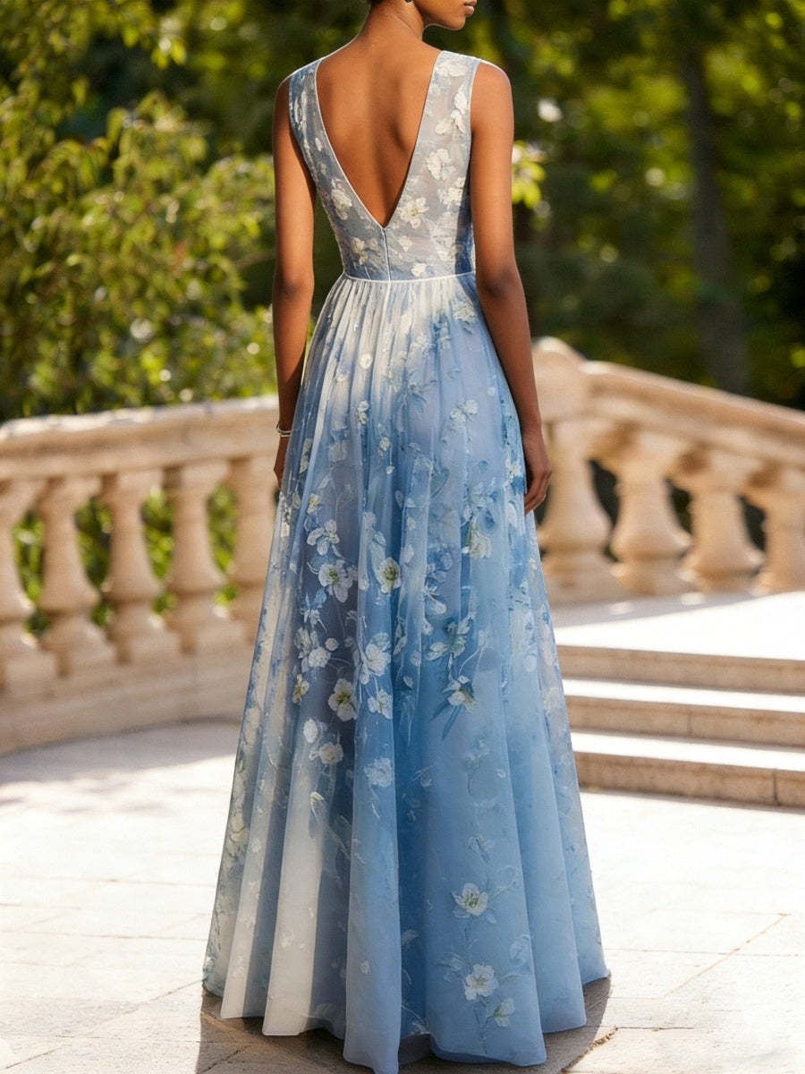 Elegant Floral Print Sleeveless Dress