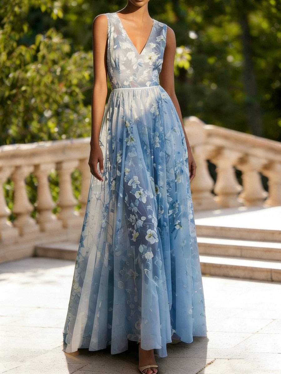 Elegant Floral Print Sleeveless Dress