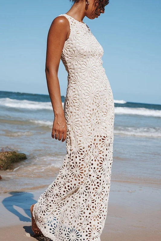 Chic Crochet Floral Lace Vacation Maxi Dress