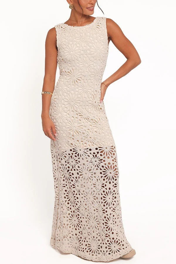 Chic Crochet Floral Lace Vacation Maxi Dress