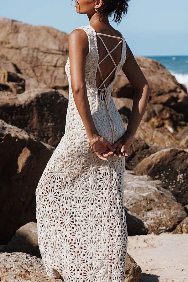 Chic Crochet Floral Lace Vacation Maxi Dress