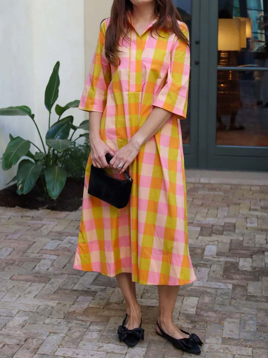 Plaid Print Side Slit Dress