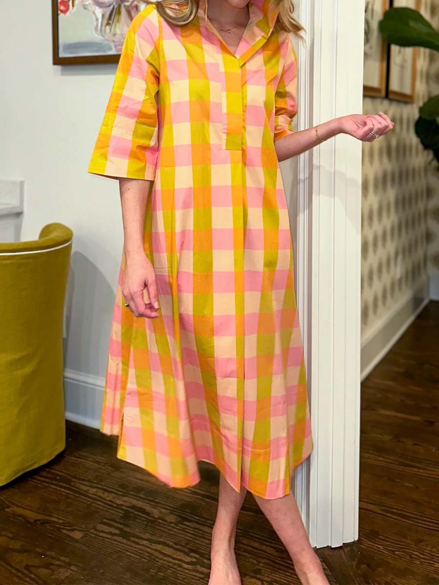 Plaid Print Side Slit Dress