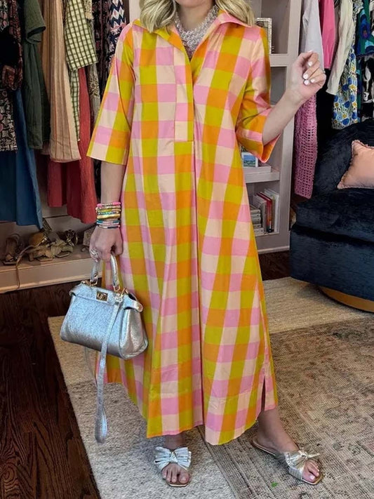 Plaid Print Side Slit Dress