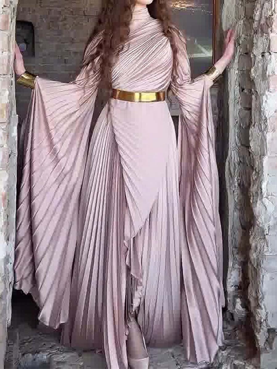 Elegant Irregular Pleated Maxi Dress