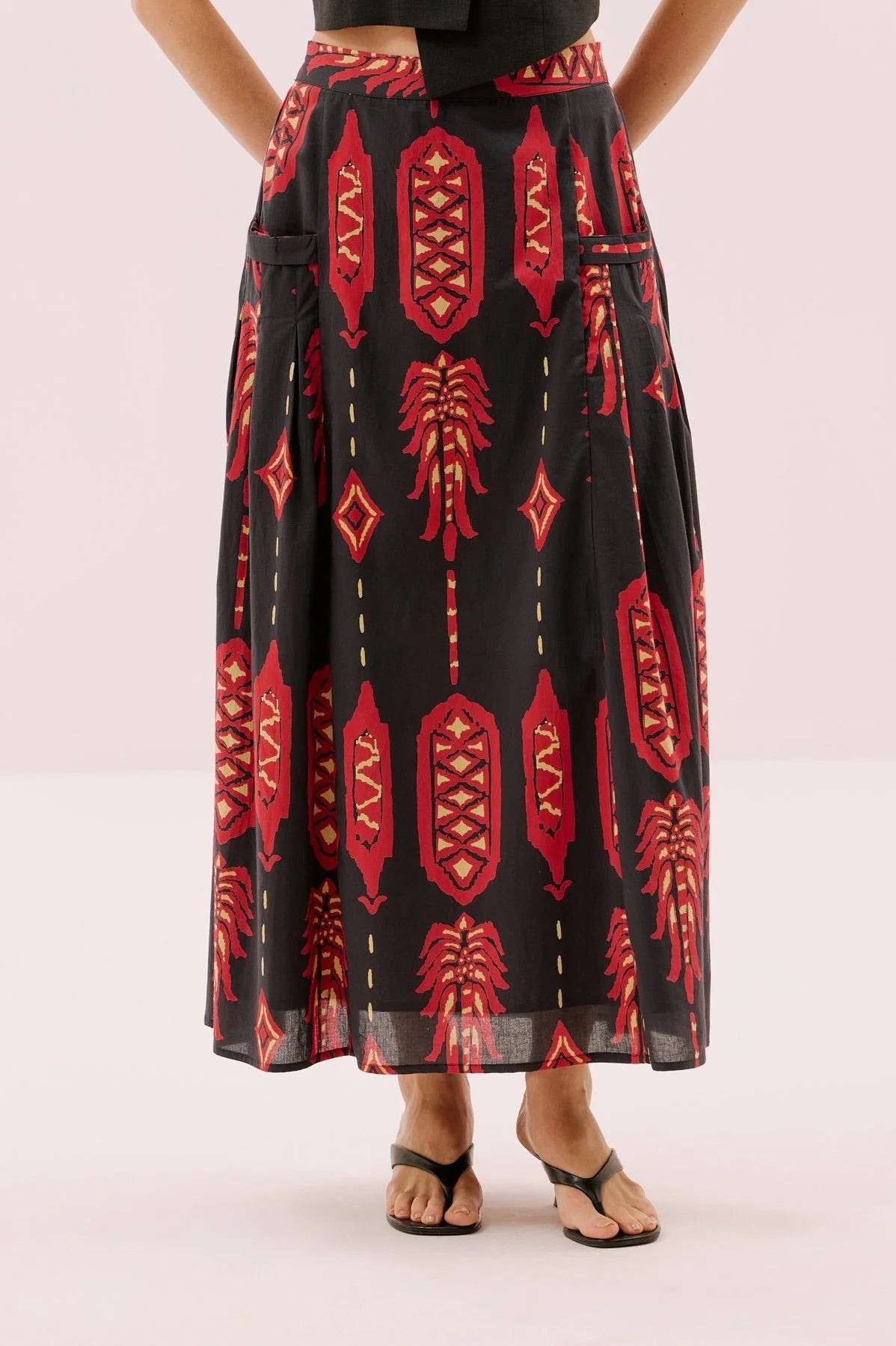 Black and Red Ethnic-inspired Print Two Piece Dress