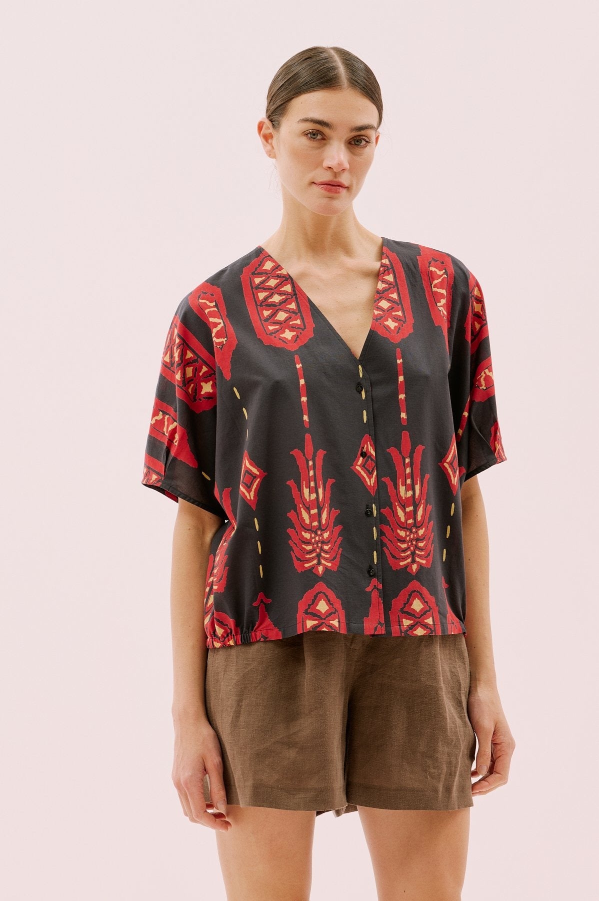 Black and Red Ethnic-inspired Print Two Piece Dress