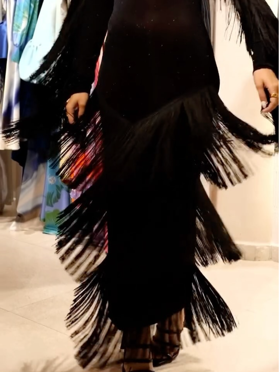 Black Shimmering Tassel Midi Dress