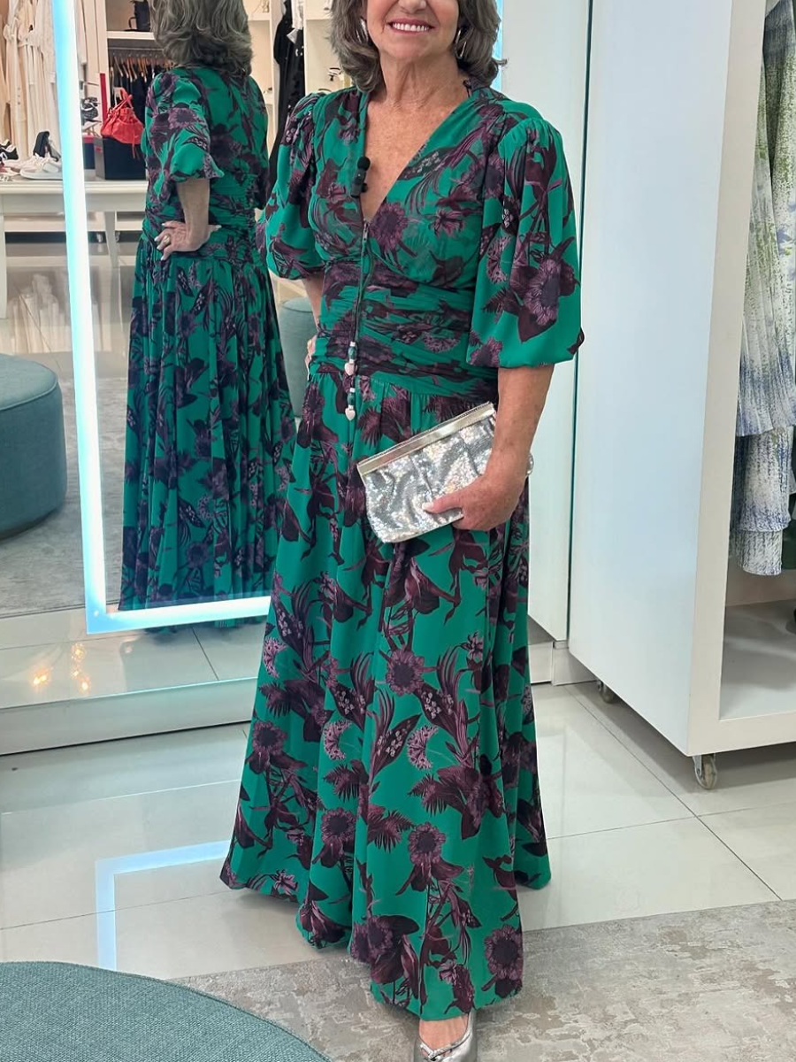 Elegant Floral Print V-Neck Maxi Dress