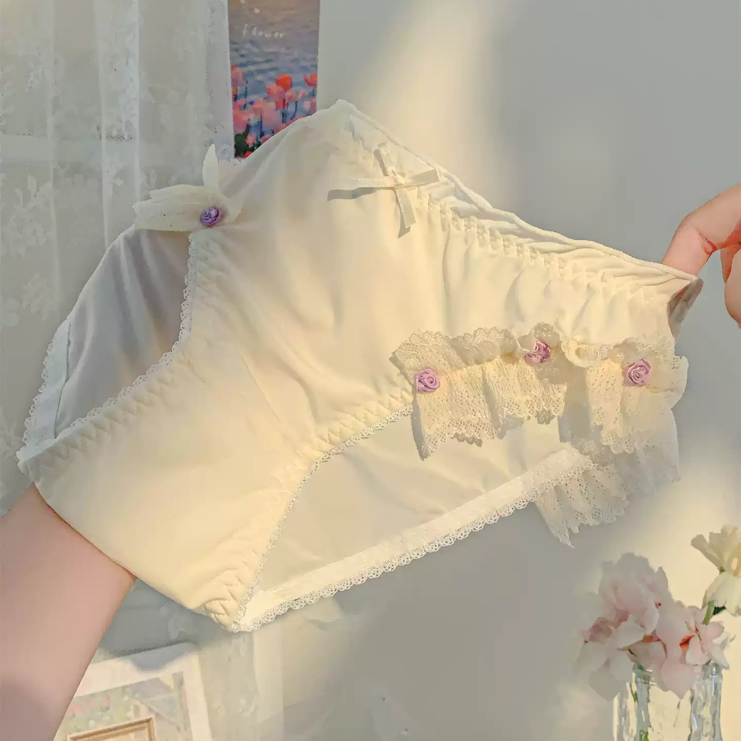 Rose Lace Trim Briefs (4 Packs)