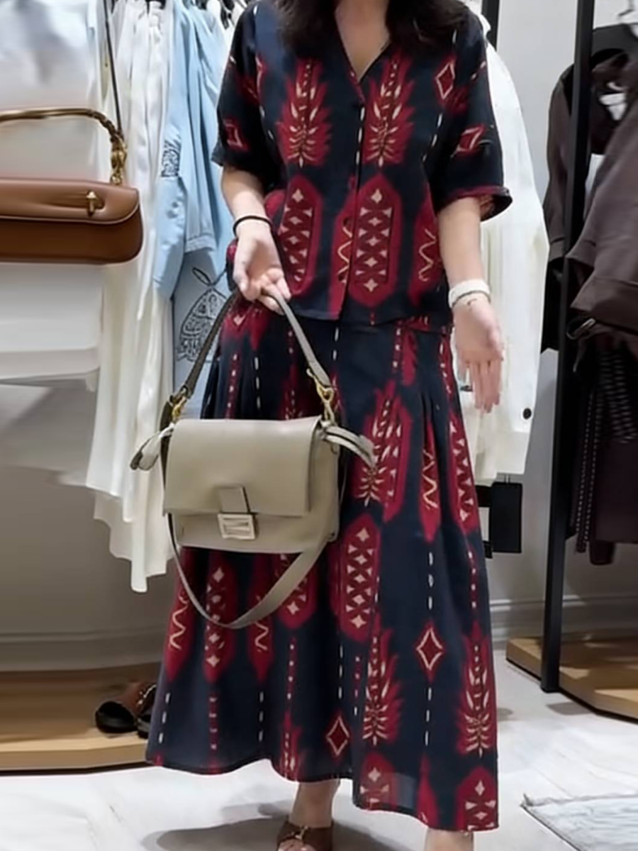 Black and Red Ethnic-inspired Print Two Piece Dress