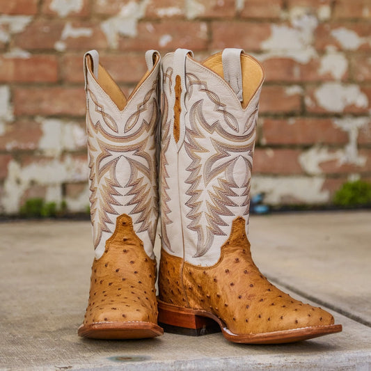 Classic Wide Toe Ostrich Leather Cowboy Boots