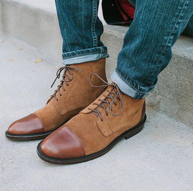 Men's Boots Embroidery Retro Formal Shoes